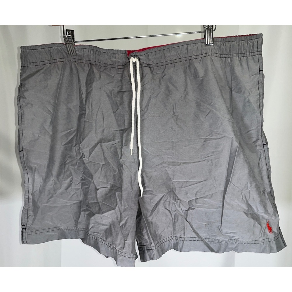 Polo Sport Ralph Lauren Swim Trunks Grey Red Pony Vintage Board Shorts Mens XL